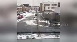 Newsflare Edit - Woman slips on black ice in Gosport, Hampshire!