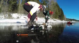 Skating on crystal-clear ice in Montana