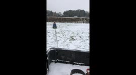 Mum being thrown off snow board