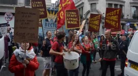 Campaginers for a Living Wage for Ritzy staff at the #J10 march