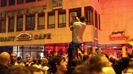 Football fans celebrate on the streets of Nuremberg