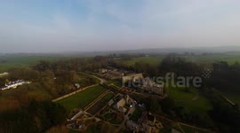 drone flight over Buckland Abbey dartmoor national park devon uk