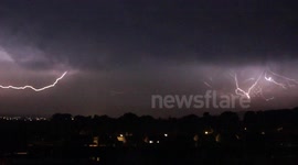 Lightning storm in skies over Bedfordshire, UK