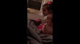 Baby can’t stop laughing at sister play eating