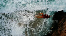 Drone captures daredevils slacklining over the ocean in California