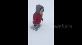 Too cute! Little boy gets stuck in snow and loves it