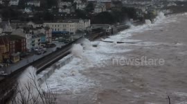 Dawlish hit by storm Emma, beach huts smashed and sea wall damaged