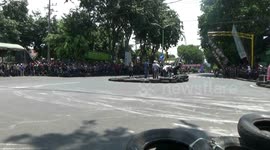 despite falling small riders can continue motor racing at dandim cub event in the city of probolinggo, east java,
