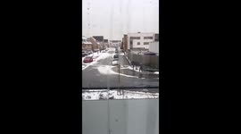 Lady slips and falls in black ice!