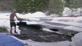 Group of Crazy Canadians go for a dip in freezing river