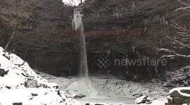 Hardraw Force waterfall Yorkshire Dales in snowy cold weather