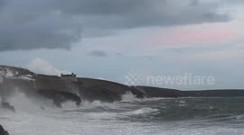 Porthleven hit by huge waves at high tide
