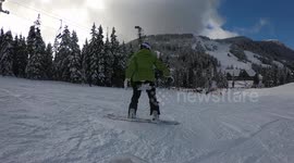 Beginner snowboarding. Falls and faceplants the snow