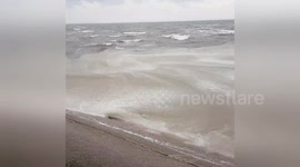 Newsflare Edit - Frozen Cumbrian sea on Morcambe Bay. 1st March 2018