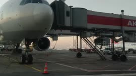 Turkish Airlines planes viewed from moving bus