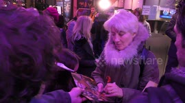 Emma Thompson Arrive at Good Girl - press night mob by fan asking for autograph