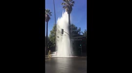 Fire hydrant explodes in Hollywood CA