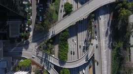 Aerial footage of downtown Los Angeles highways