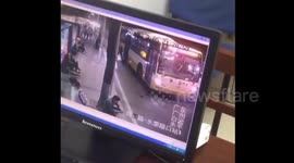 Motorcycle drags man for several metres after he jumps off bus