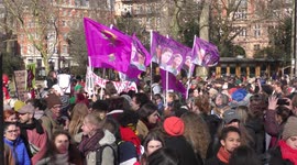 Women in London go on strike to mark International Women's Day