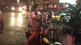 Dog sitting on motorbike handlebars