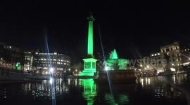 Trafalgar Square lit up green ahead of St Patrick's Day