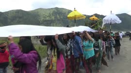 ceremony melasti ceremony of taking holy water of hindu tengger people in goa widodaren gunung bromo