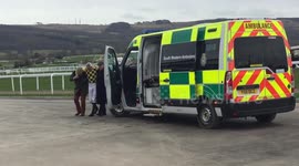 Jockey Ruby Walsh carried into ambulance at Cheltenham with suspected broken leg