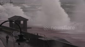 Savage seas and storm-force gales hit UK fishing village