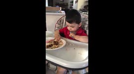 Kid falls asleep eating