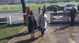Pregnant Zara Tindall, husband  Mike and Thom Evans arrive for Cheltenham day three