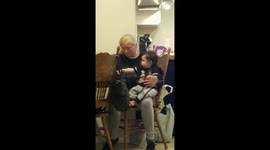 Aunt teaching her one year old nephew sign language! He lets her know that he wants more food and tells her I love you after every bite!
