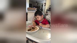 Hilarious moment kid falls asleep at the dinner table