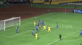 Terrible kick bounced in front of goal