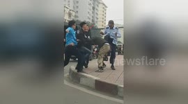 Newsflare Edit - Fighting after a traffic collision between a Bus and a Truck