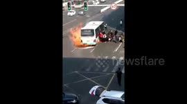 Bus passengers stampede after vehicle bursts into flames