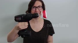 Handy mom shows how to make a power drill scrubber