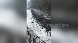 Giant waves invade Reunion Island motorway during tropical cyclone