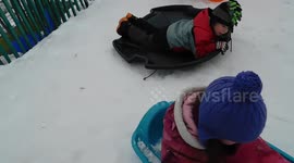 Alaskan Malamute Puppy Children Sledding Exposure
