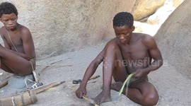 San People - Bushman (Ju/'Hoansi-San) Making a Rope by hand from Aloe Leaves - Erongo Namibia