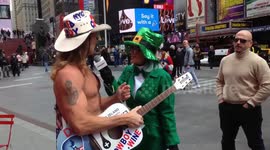 Jenny McCarthy with Naked Cowboy NYC Times Square St Patrick's Day 2018