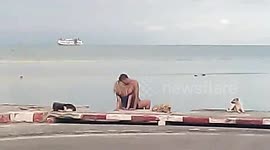 Tourists filmed romping on the pavement in broad daylight