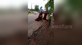 Two Buddhist monks caught fighting in Myanmar