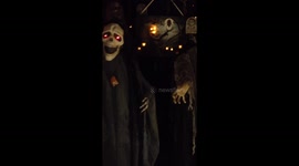 Amazing scary Halloween horror display in shop.