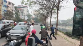 Fighting after collisions between cars and motorbike