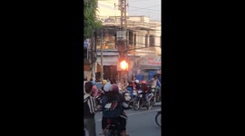 Electric Fire break on crowded streets in Vietnam