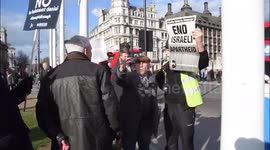 Anti Jeremy Corbyn and Anti israel protestors verbaly clash outside Westminster