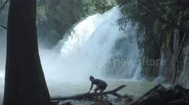 Girl explores Waterfall in Chiapas, Mexico