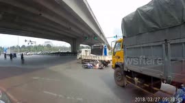 Truck crashes with a motorbike rider
