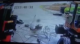 Tyre explodes when being inflated